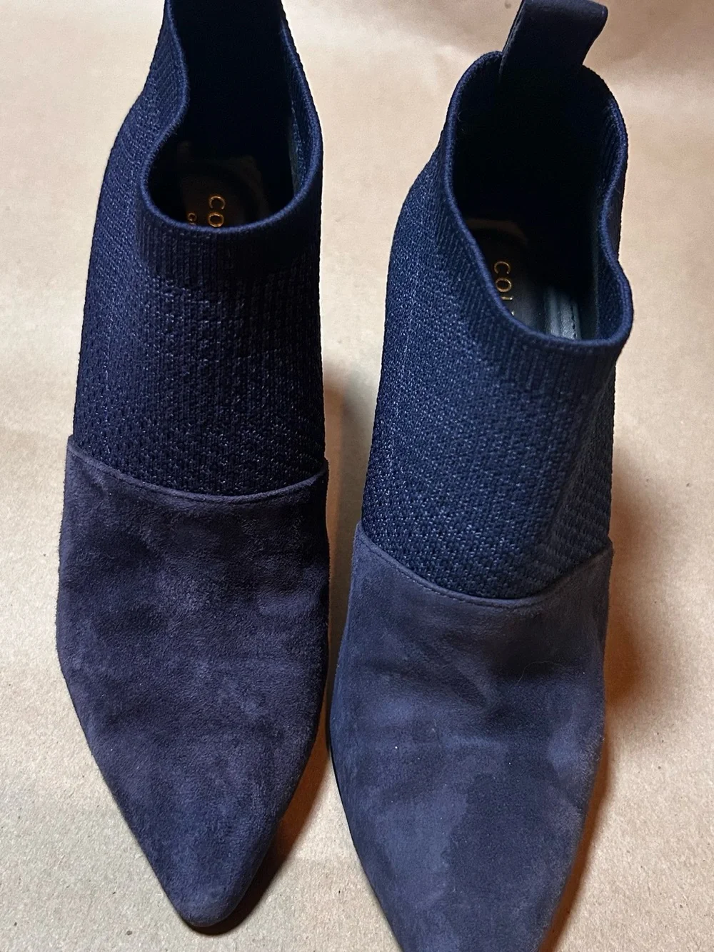 Cole Haan Navy Blue Womens Bootie Sz 5B Pull On Suede Ankle Boots